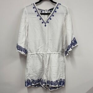 Lauren Ralph Lauren white linen blend romper with blue embroidery 4